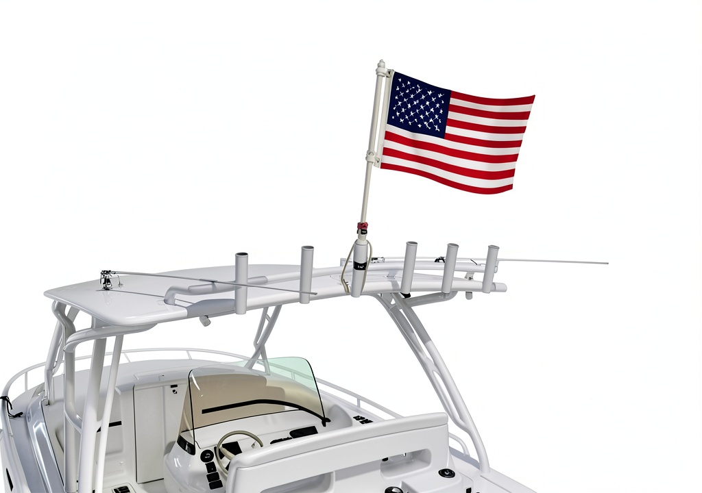 Installing the Spearfishing World boat cabin flag on a marine vessel