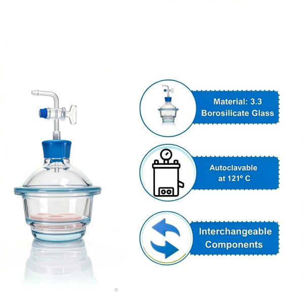 Borosil Glass Vacuum Desiccator XS with Porcelain Plate & PTFE Spindle-2